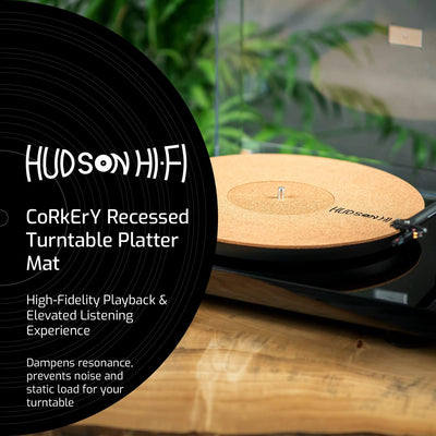 Corkery Recessed Turntable Mat - 1/8" Cork Slipmat for Anti-Static Resonance Control & Enhanced Vinyl Playback