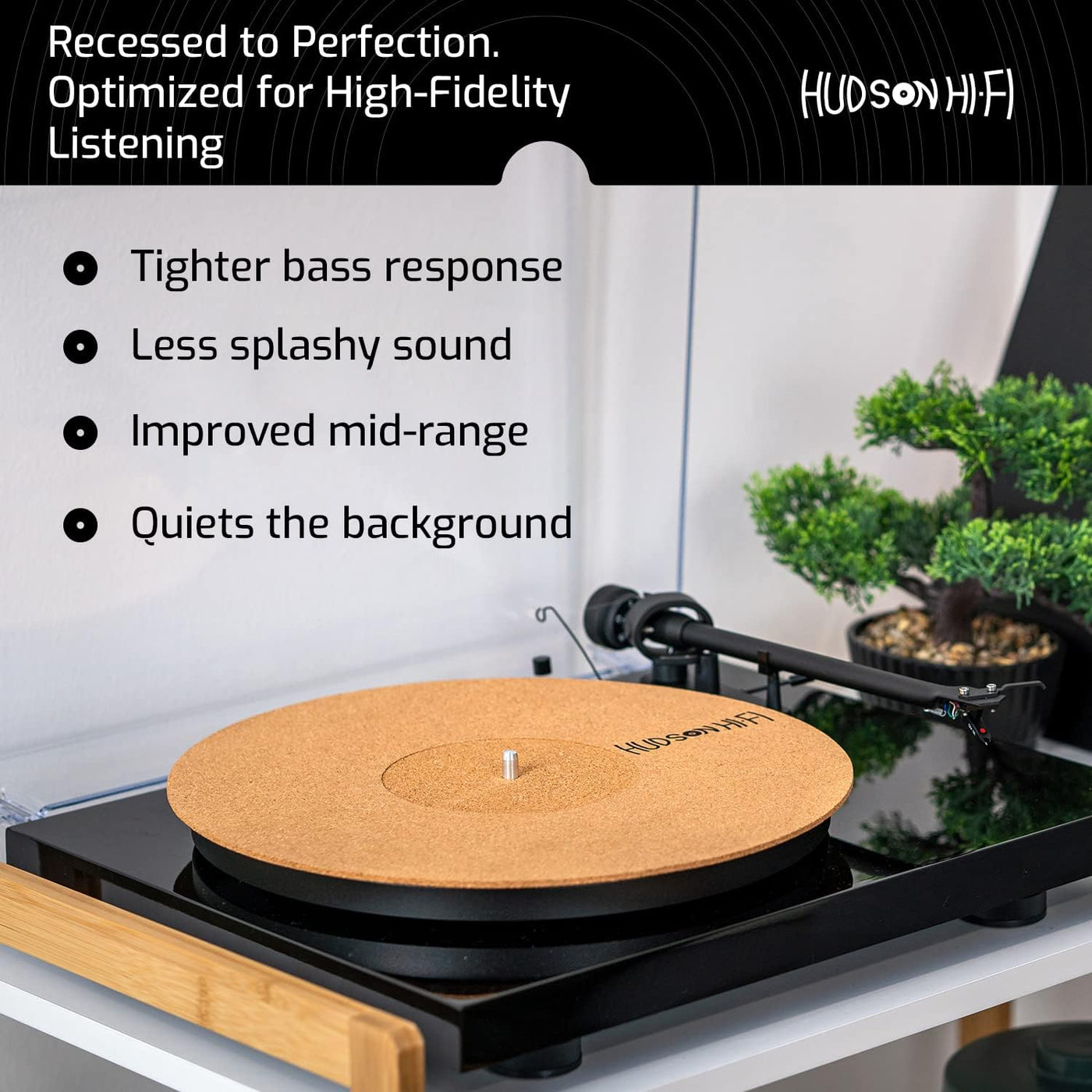 Corkery Recessed Turntable Mat - 1/8" Cork Slipmat for Anti-Static Resonance Control & Enhanced Vinyl Playback