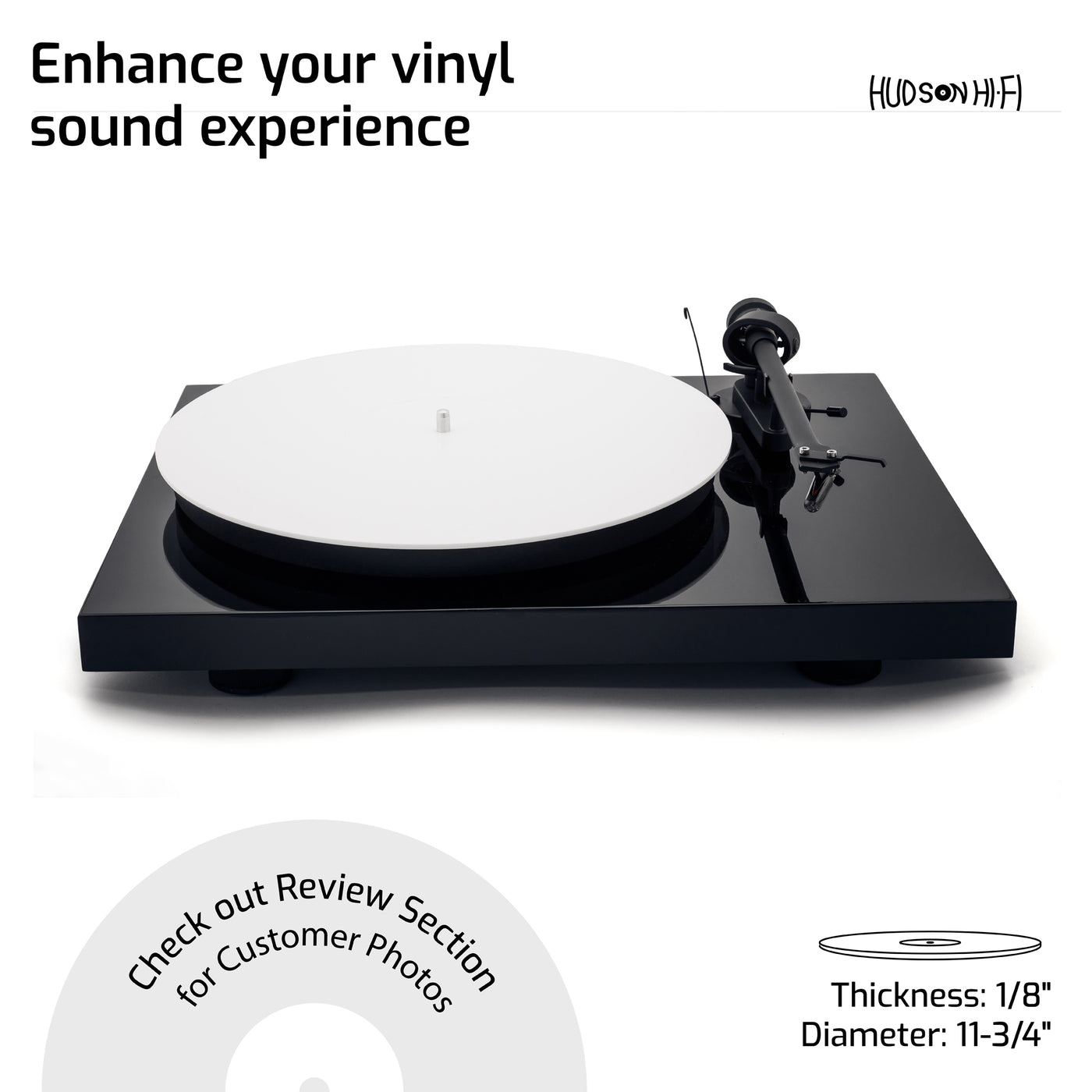 Hudson HiFi Acrylic Turntable Mat - Enjoy Richest Tones, Crispest Sonic Clarity, Tightest Bass - 11.75” Anti-Static Platter Slipmat w/Label Recess