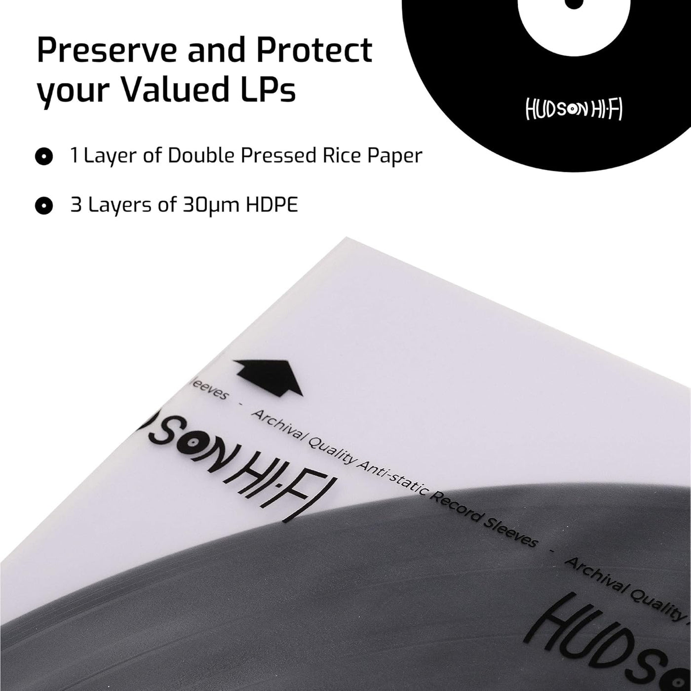Protect Your Vinyl: 3-Layers HDPE Anti-Static Record Inner Sleeves. High Quality Thick Rice Paper. Durable Clear Disc Sleeves - 12 Inch