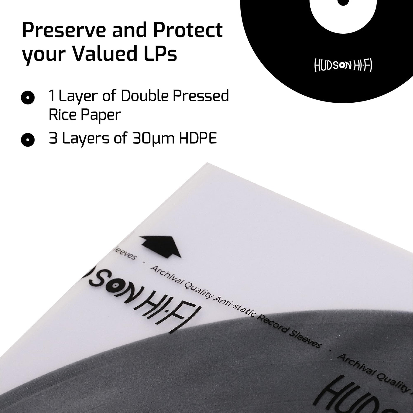 Protect Your Vinyl: 3-Layers HDPE Anti-Static Record Inner Sleeves. High Quality Thick Rice Paper. Durable Clear Disc Sleeves - 12 Inch