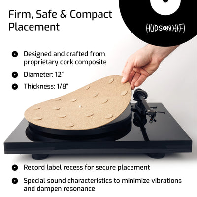 Corkery Recessed Turntable Mat - 1/8" Cork Slipmat for Anti-Static Resonance Control & Enhanced Vinyl Playback